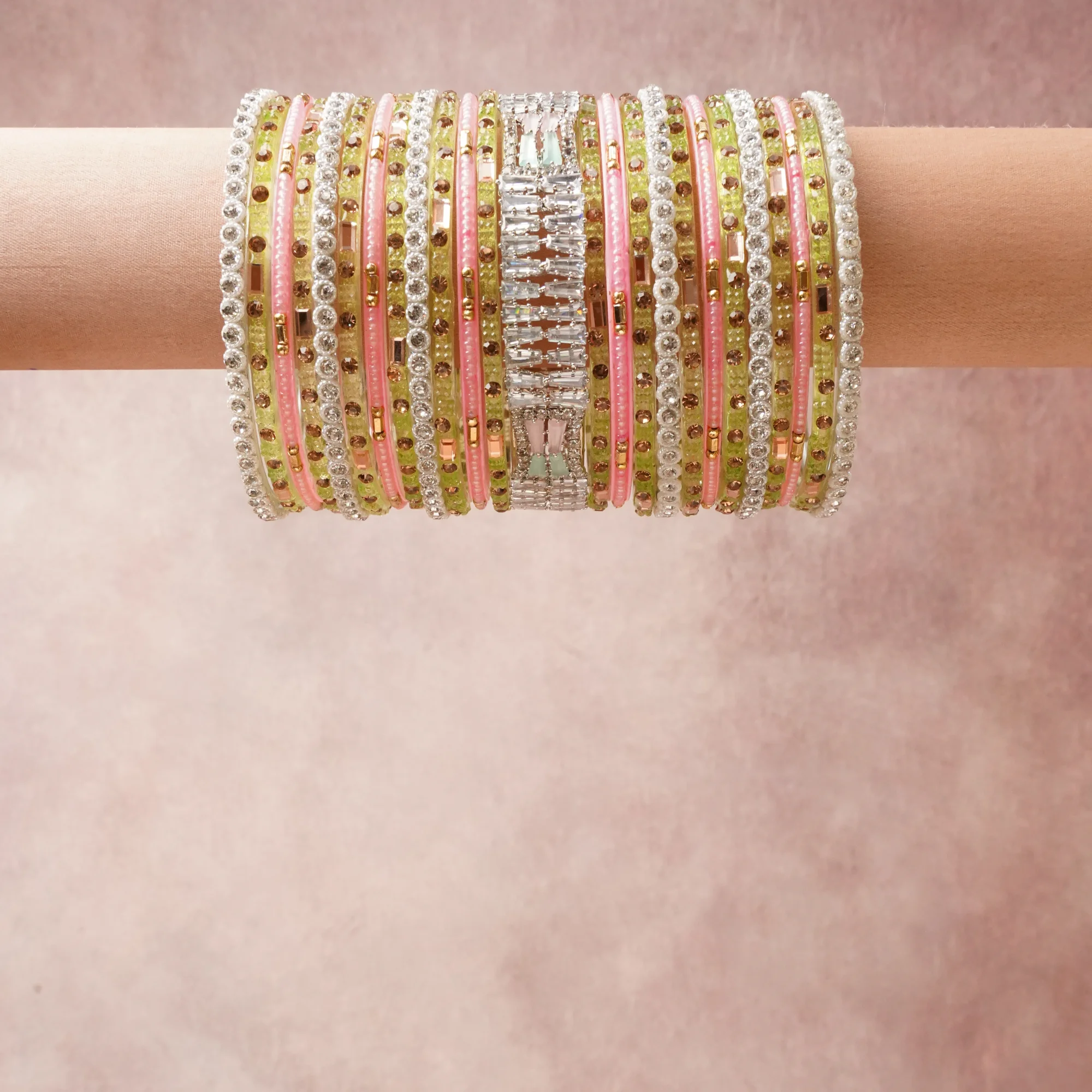 A commanding Chartreuse Green anchors this beautiful set, enriched with accents of Silver, Gold, Clear that add depth and dimension.

Featuring a striking composition of Glass, Cubic Zirconia, Metal, this set carries intricate craftsmanship and strong presence. Grand in form, it is created for moments that deserve to be marked.